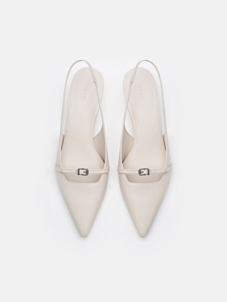Maggie Leather Slingback Heel Pumps, Chalk