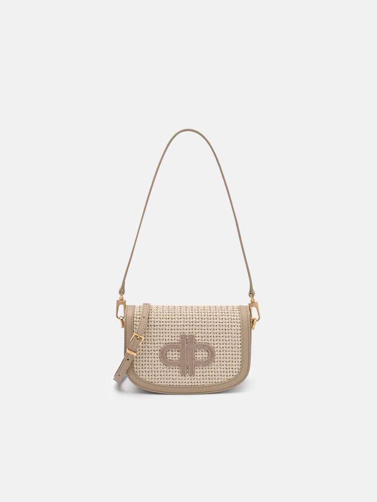 Duet Raffia Shoulder Bag, Chalk Raffia