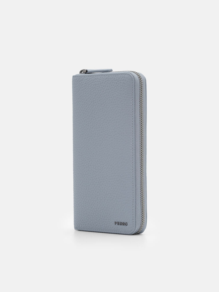 Tumbled Leather Long Wallet, Slate Blue Tumble