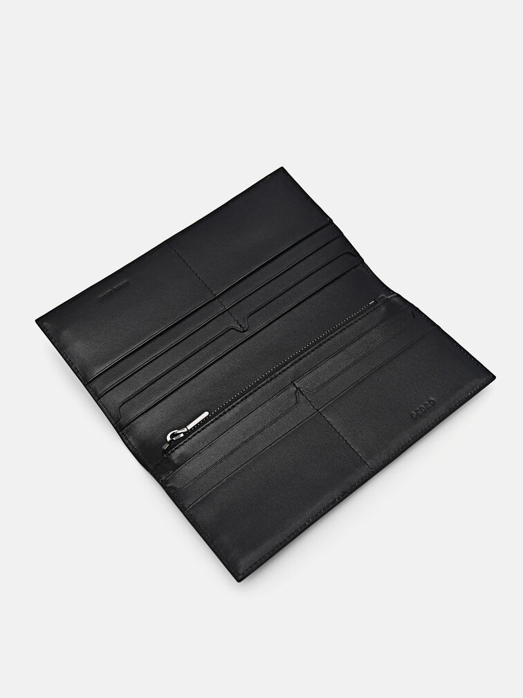 Leather Long Wallet, Black