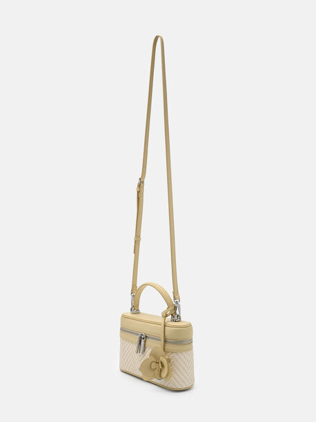 Ari Leather Woven Shoulder Bag, Yellow
