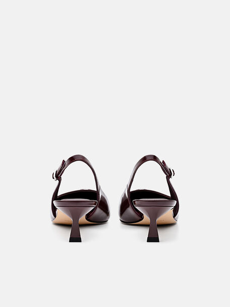 Leather Slingback Heel Pumps, Wine