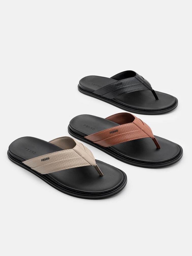Woven Thong Sandals, Black Embossed