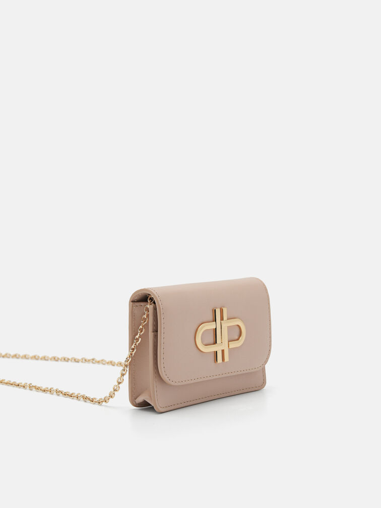 Leather Bi-Fold Card Holder, Nude