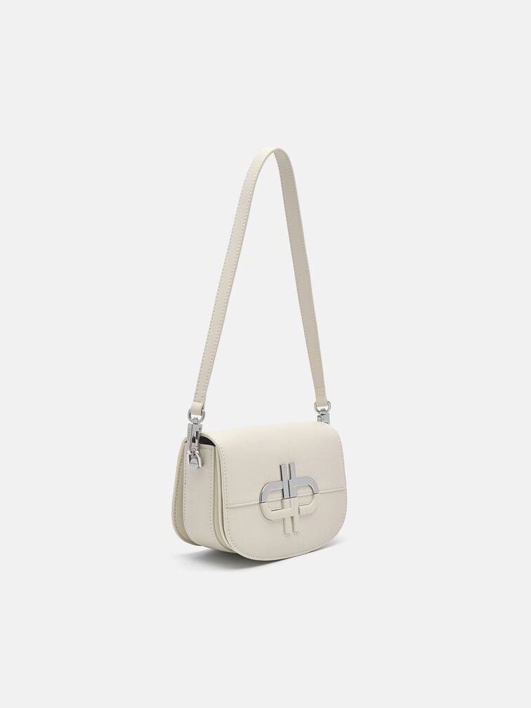 Leather Mini Shoulder Bag, Beige