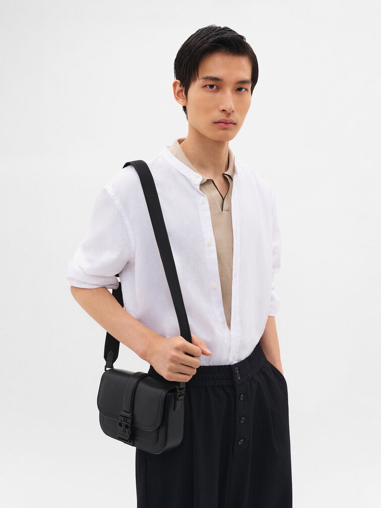 Tex Leather Crossbody Bag, Black Tumble