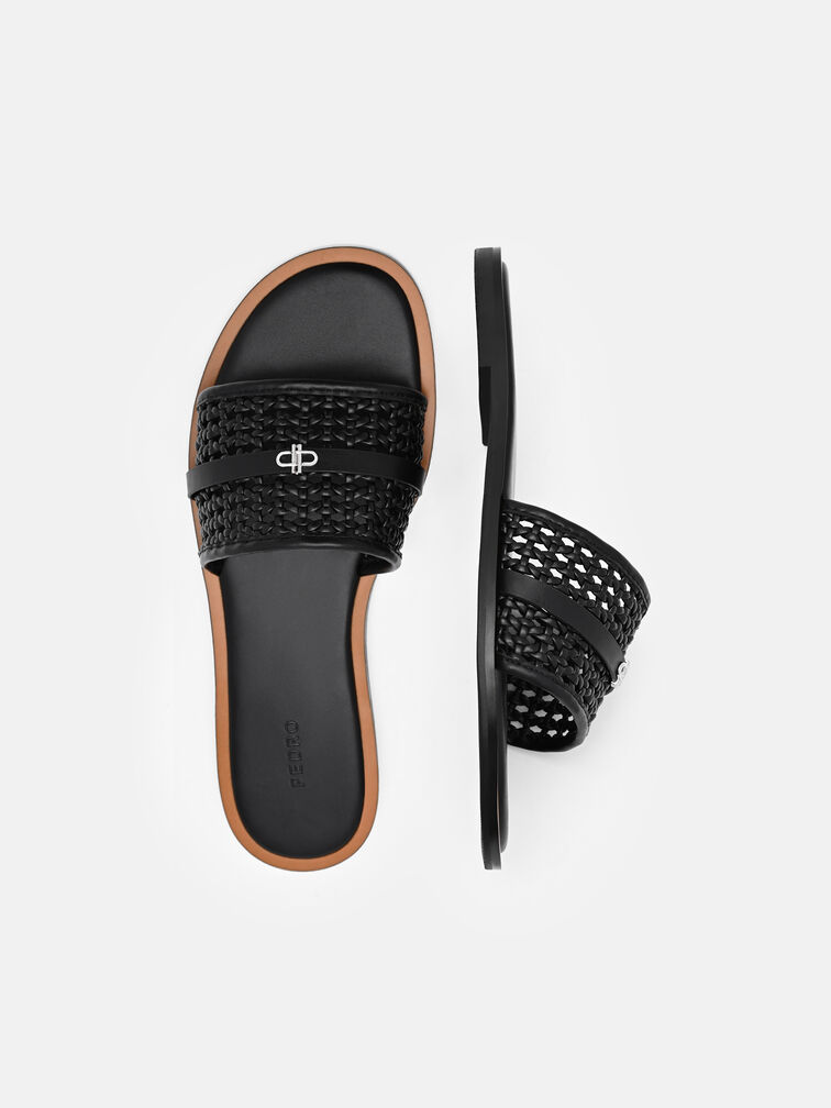 Sadie Woven Slide Sandals, Black Weave
