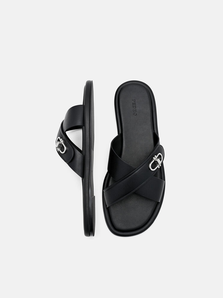 Sienna Leather Cross Sandals, Black