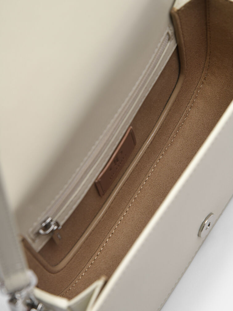 Leather Mini Shoulder Bag, Beige