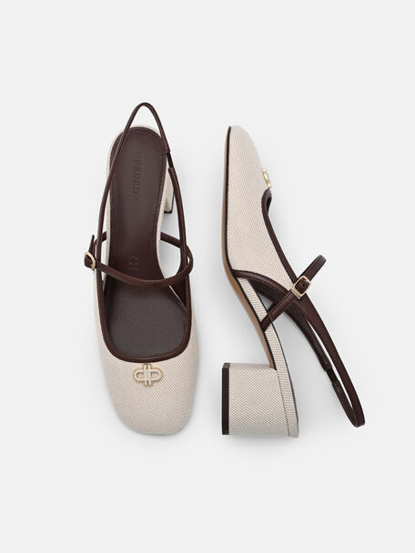 Slingback Heel Pumps, Beige Canvas
