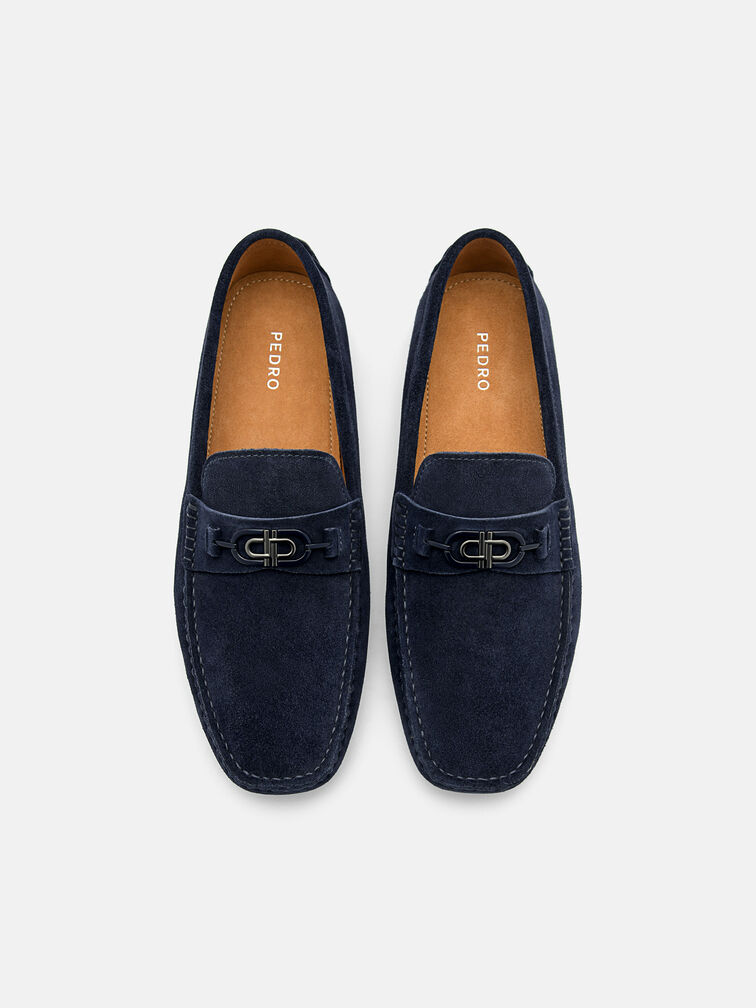 Suede Horsebit Driving Shoes, Navy