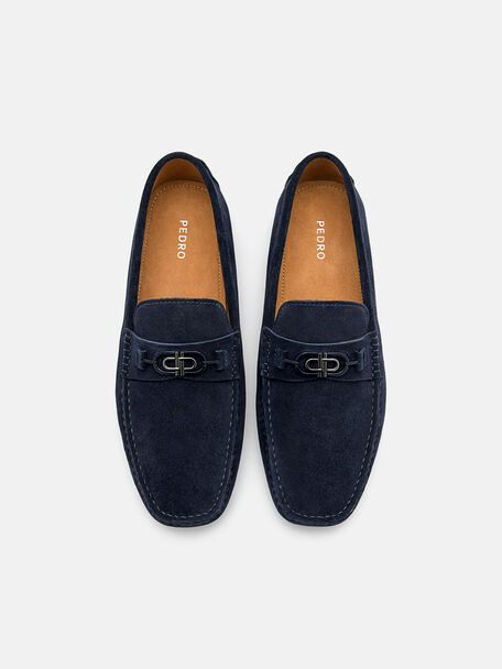 Suede Horsebit Driving Shoes, Navy