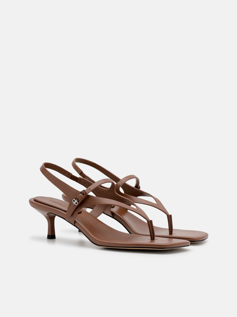 Eny Leather Heel Sandals, Cognac