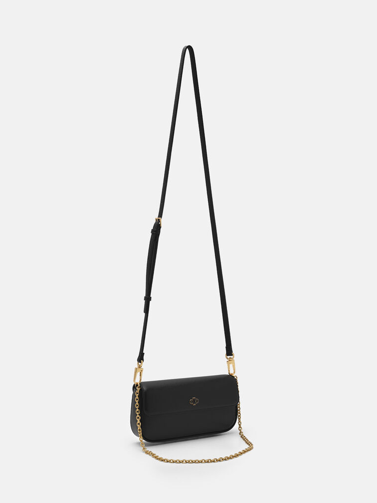 Chainlink Leather Sling Pouch, Black