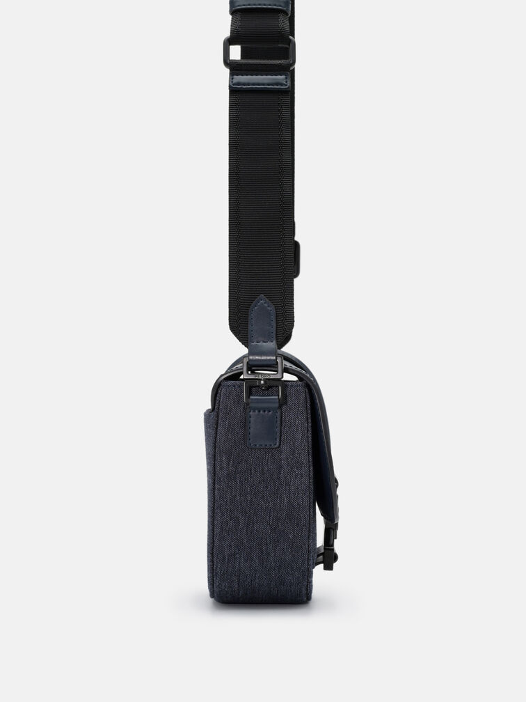 Tex Leather Crossbody Bag, Navy Fabric
