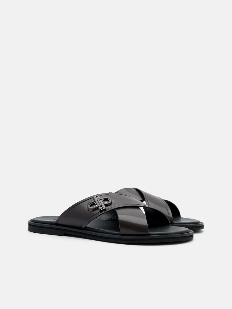 Cross Sandals, Dark Brown
