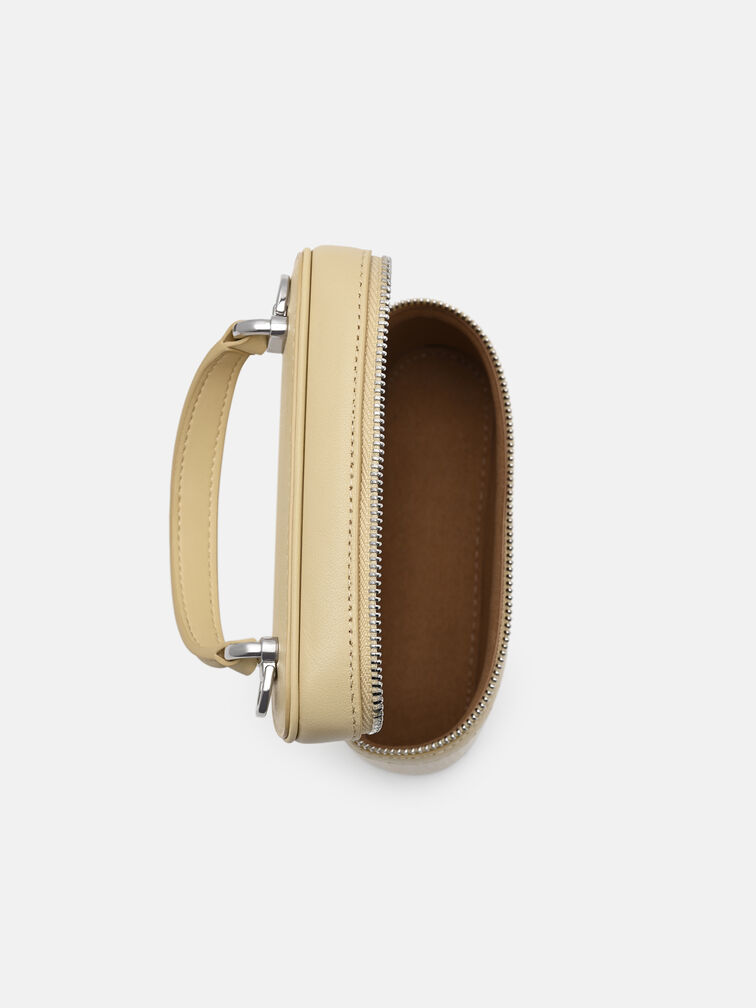Ari Leather Woven Vanity Case, Yellow