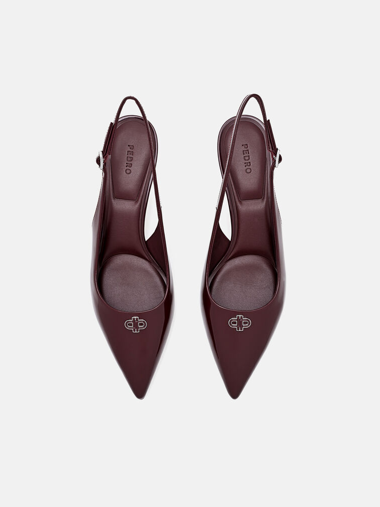 Leather Slingback Heel Pumps, Wine