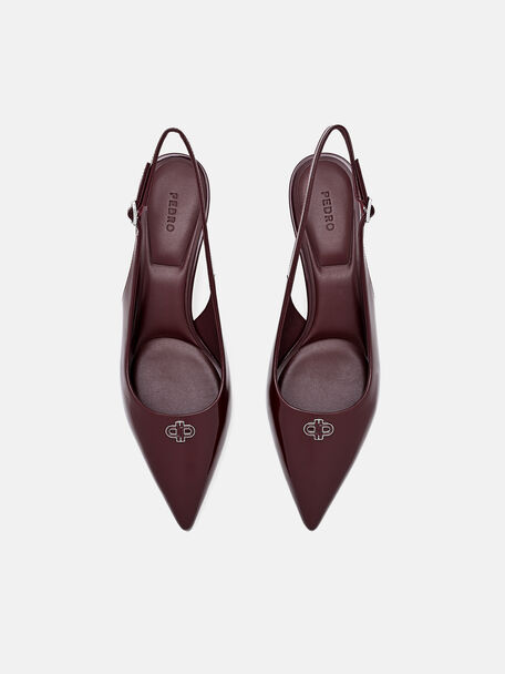 Leather Slingback Heel Pumps, Wine