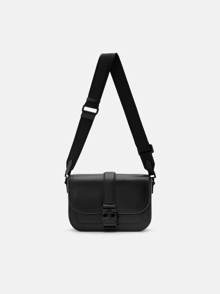 Tex Leather Crossbody Bag, Black Tumble