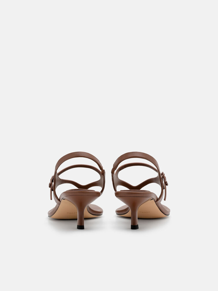 Eny Leather Heel Sandals, Cognac