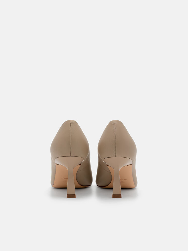 Leather Heel Pumps, Taupe