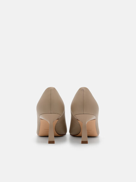 Leather Heel Pumps, Taupe