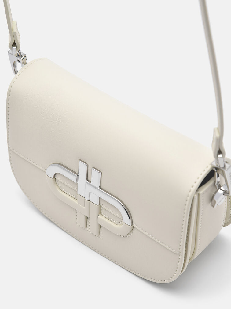 Leather Mini Shoulder Bag, Beige
