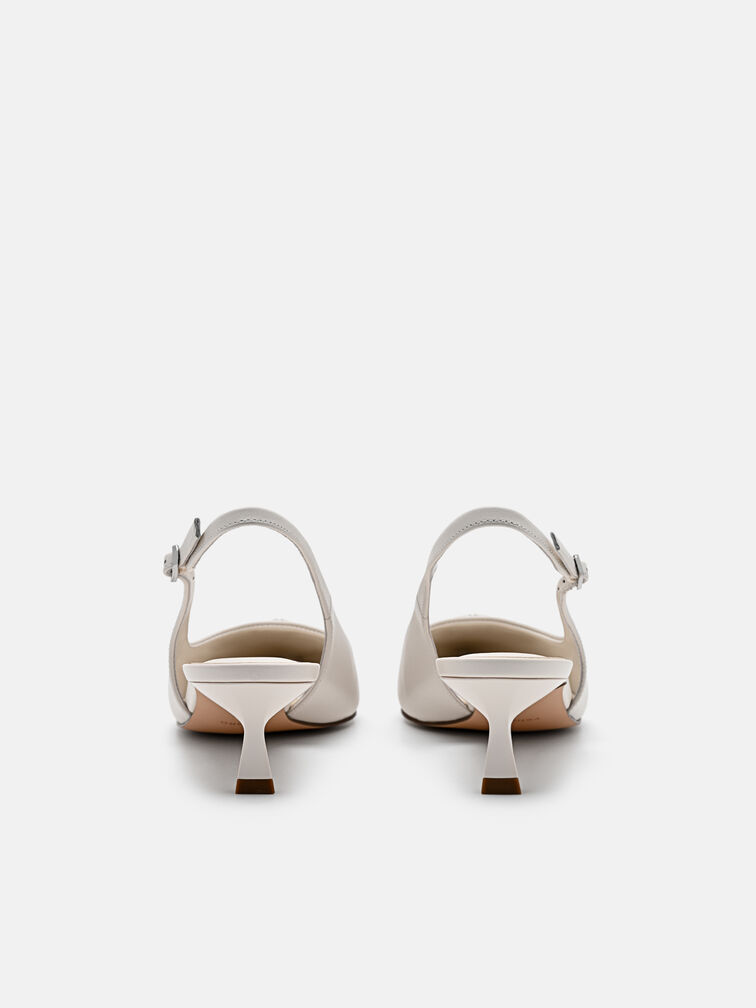 Leather Slingback Heel Pumps, Chalk