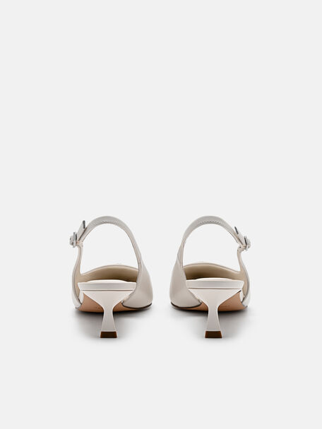 Leather Slingback Heel Pumps, Chalk