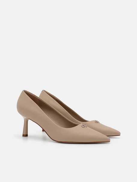 Leather Heel Pumps, Taupe