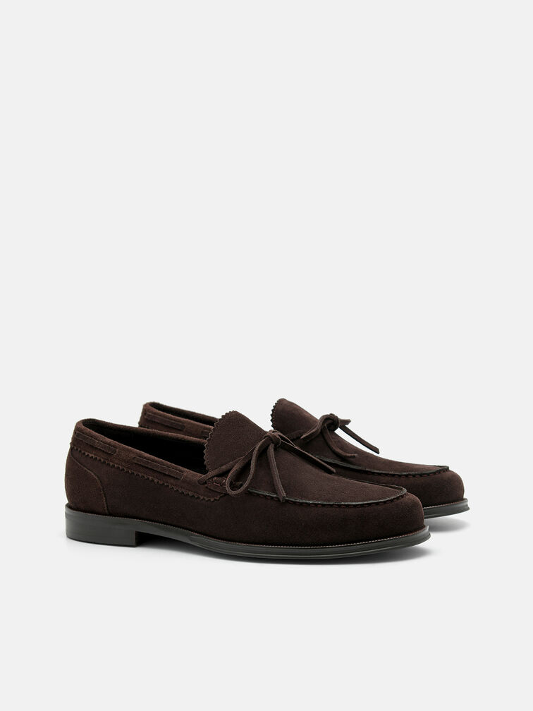 Leather Bow Loafers, Dark Brown