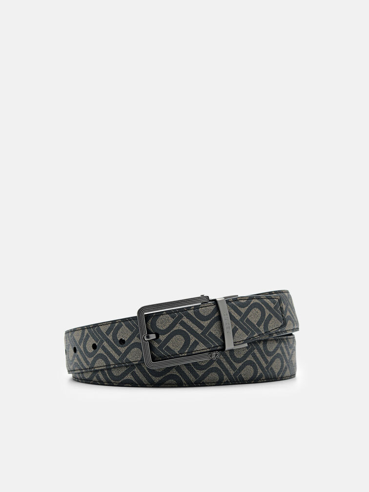 Leather Reversible Pin Belt, Black