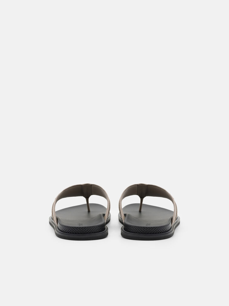 Woven Thong Sandals, Light Taupe Embossed