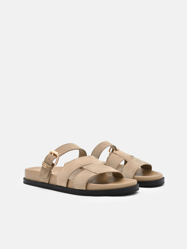 Iza Suede Sandals, Light Taupe