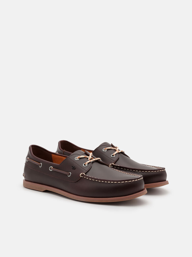 Marcos Leather Boat Shoes, Dark Brown Burnish