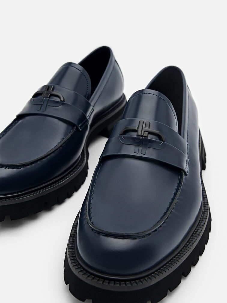 Leather Loafers, Navy
