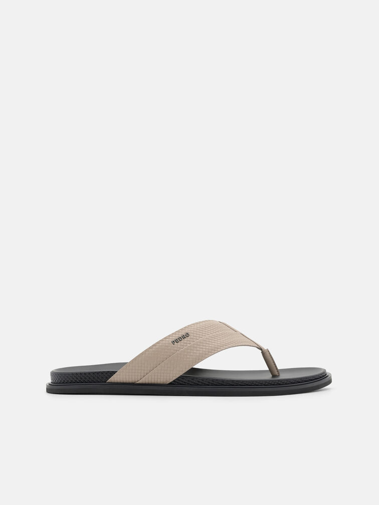 Woven Thong Sandals, Light Taupe Embossed