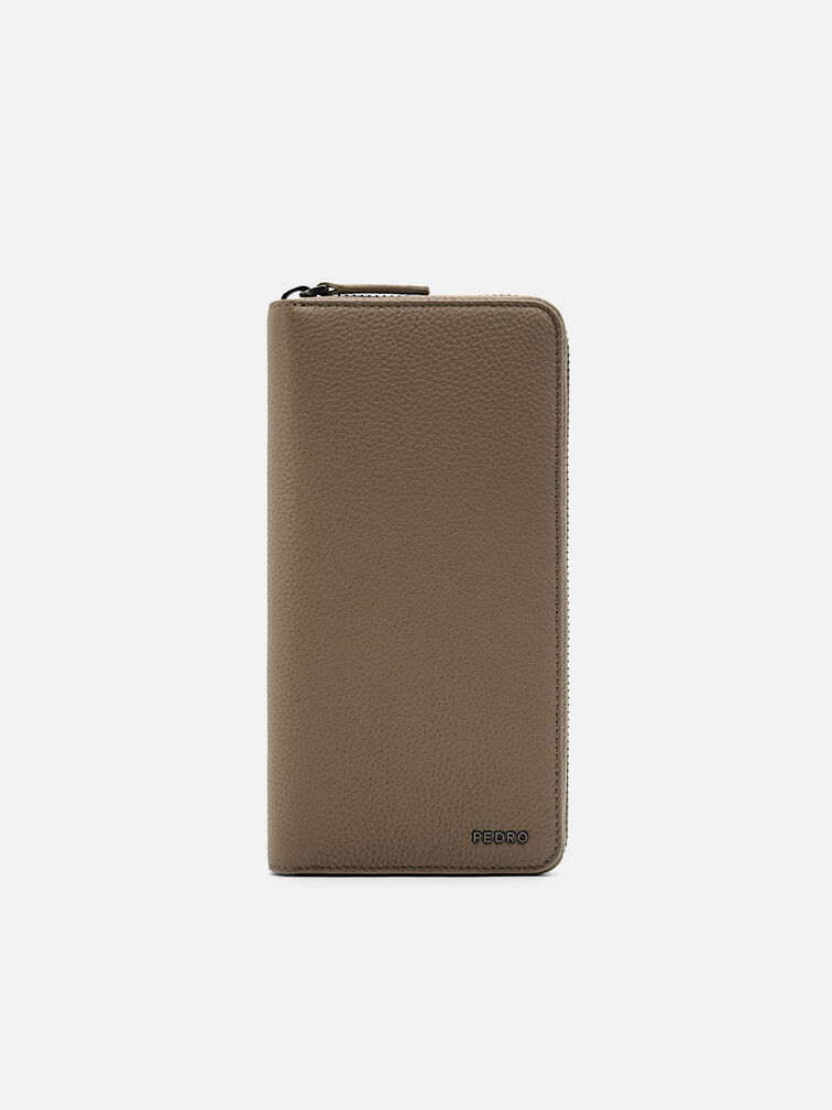 Embossed Leather Long Wallet, Taupe