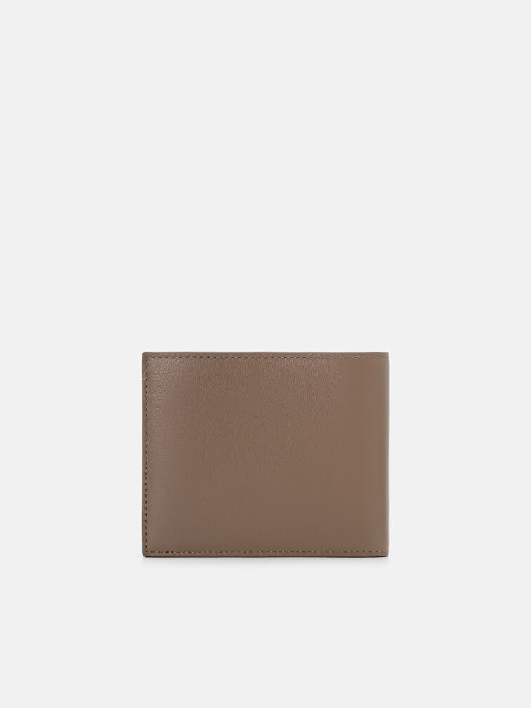 Kid Leather Bi-Fold Flip Wallet, Dark Taupe