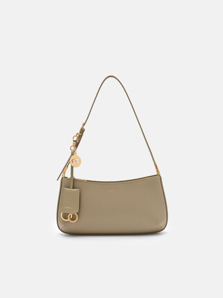Jatte Leather Charm Shoulder Bag, Olive