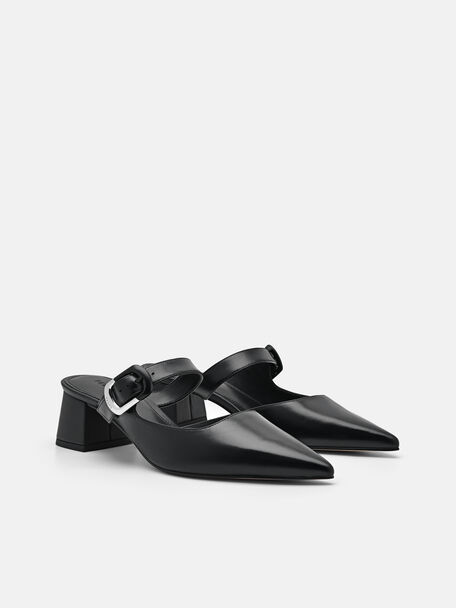 Bridget Leather Heel Mules, Black