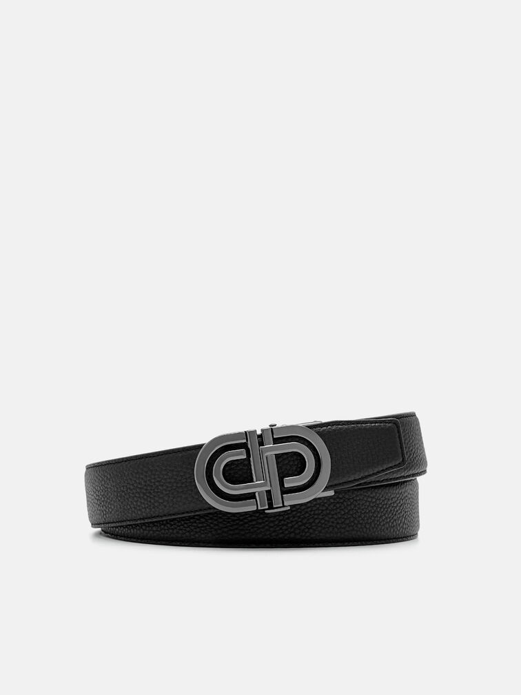 Tumbled Leather Automatic Belt, Black