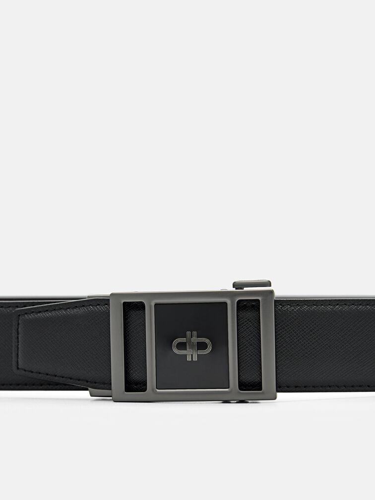 Embossed Leather Automatic Belt, Black