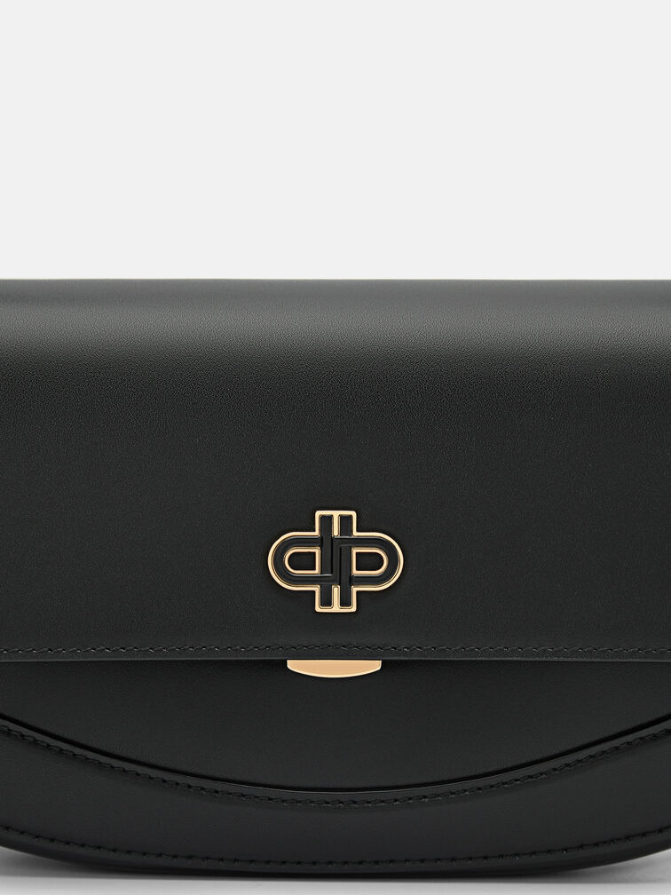 Leather Shoulder Bag, Black