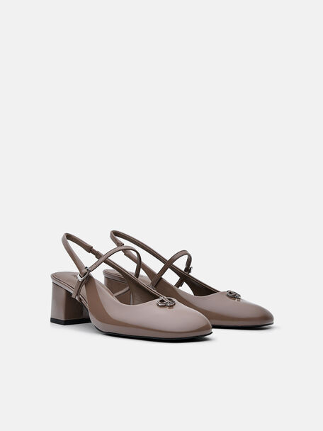 PEDRO Studio Patent Leather Slingback Pumps, Taupe