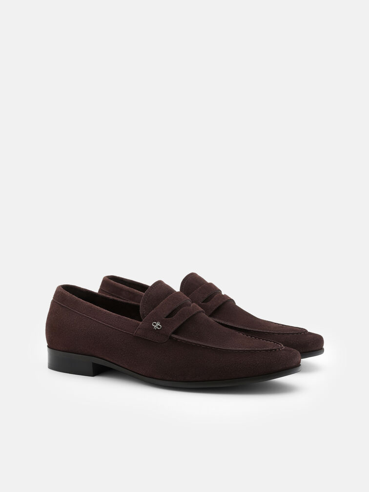 Suede Penny Loafers, Dark Brown