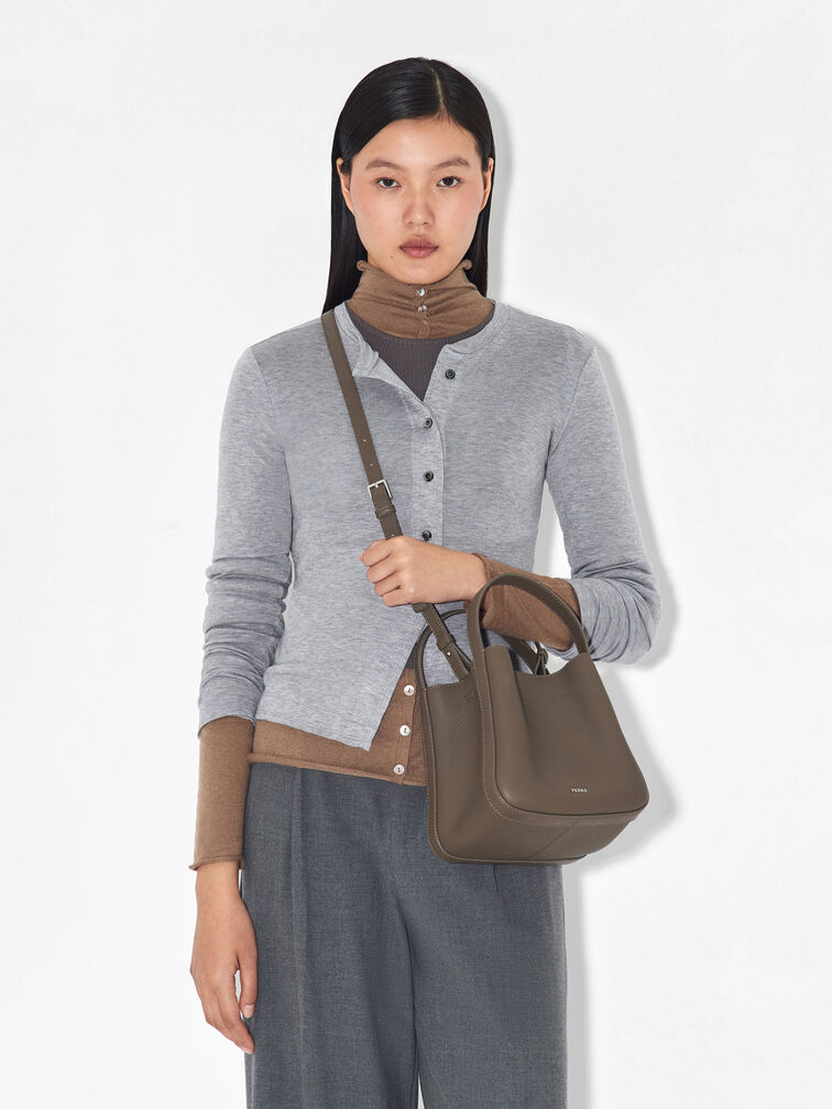 Dana Leather Bucket Bag, Dark Taupe