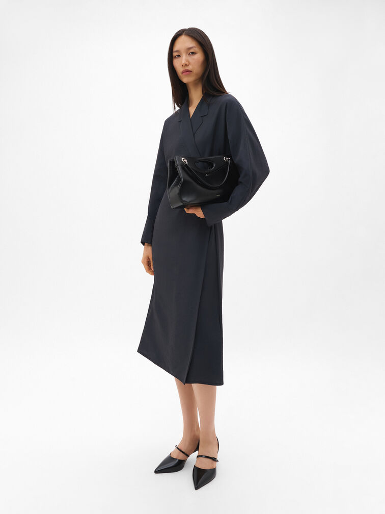 Cassier Shoulder Bag, Black Wrinkled