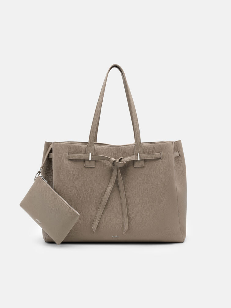 Demi Oversized Leather Tote Bag, Taupe